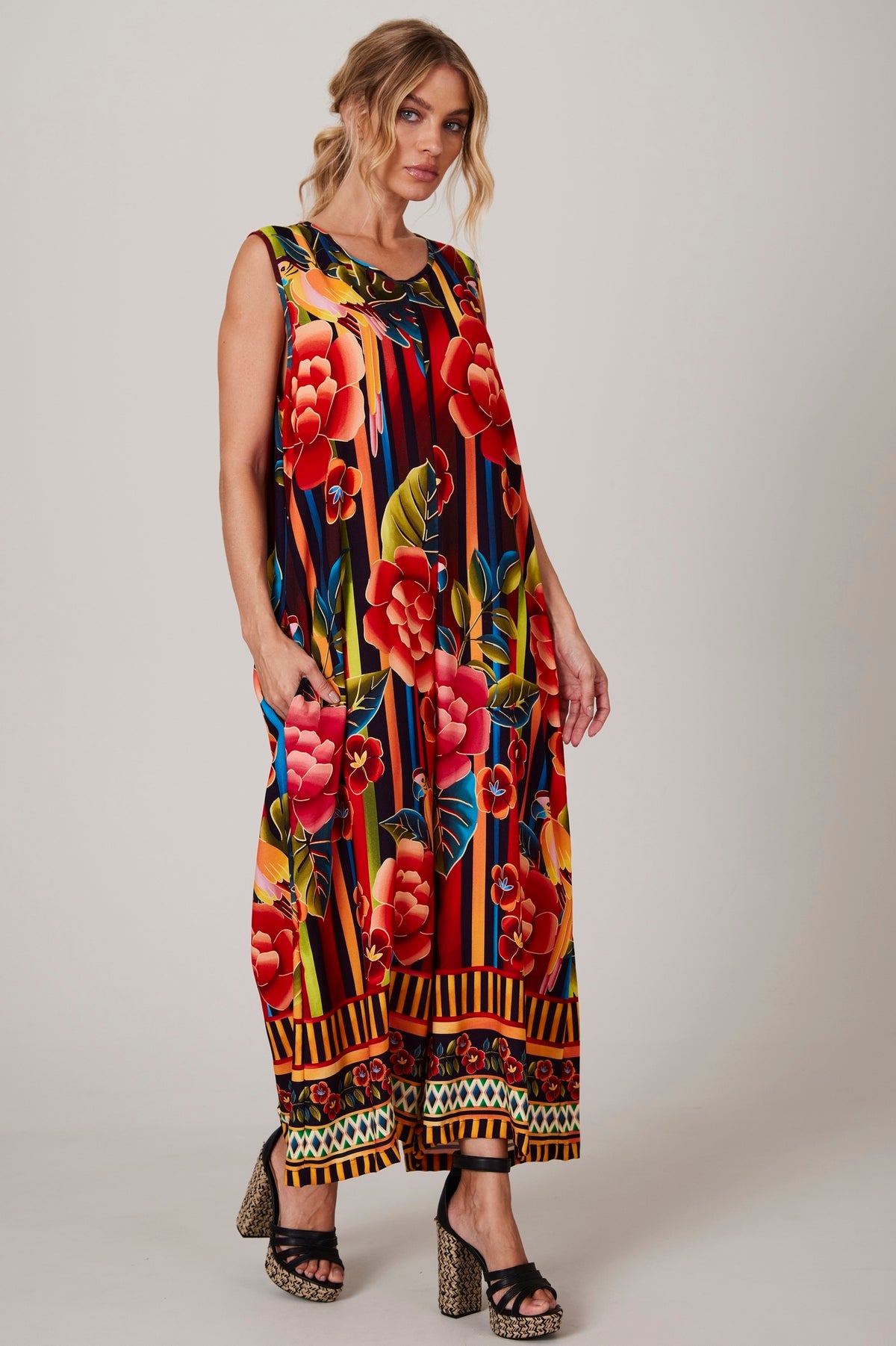 Yacamim Printed Sleeveless Midi Jumpsuit O3