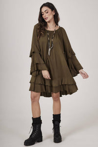 Yacamim E23 Solid Dark Green Off-the-Shoulder Mini Dress