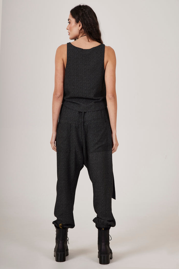 Yacamim A24 Black Plain Pants with Pockets and Adjustable Waistband