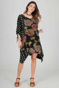 Short Dress with Black and Green Polka Dot Patchwork Yacamim D8