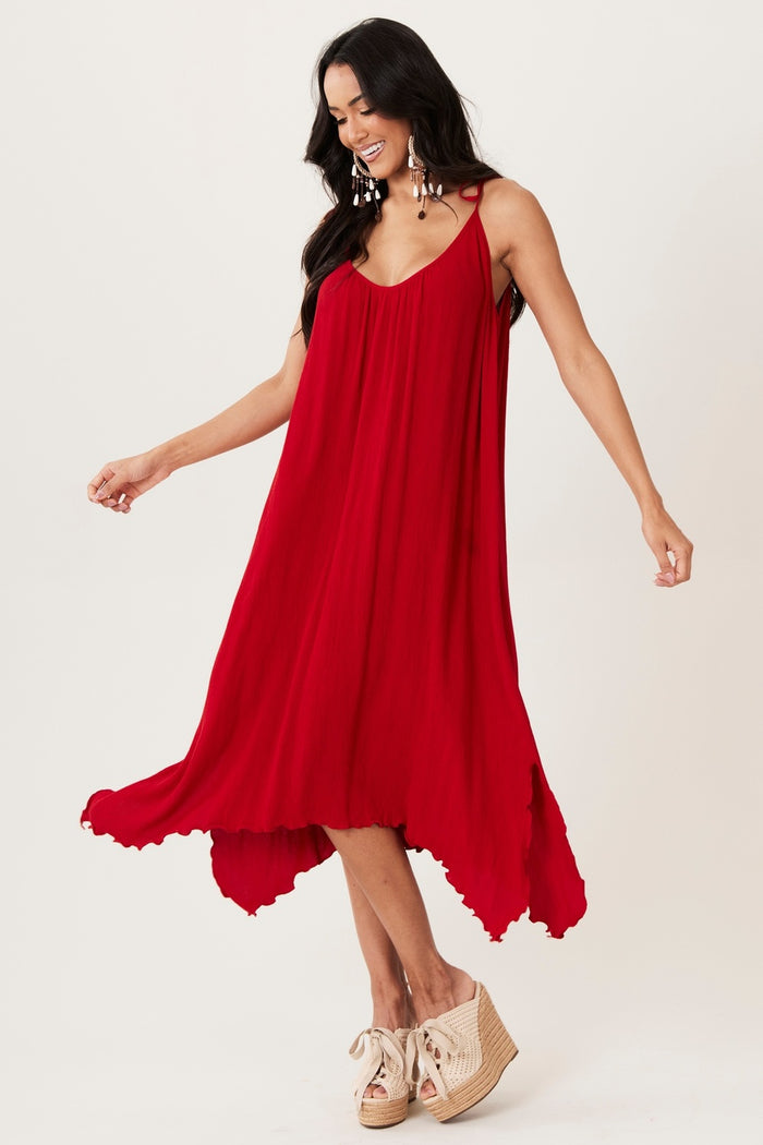 Yacamim Red Tie-Strap Midi Dress C20