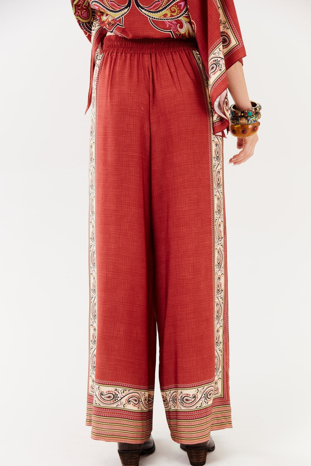 Terracotta Palazzo Pants Paisley Print Yacamim A20