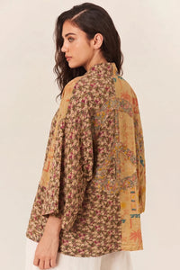 Kimono Curto Marrom Patchwork Yacamim J6
