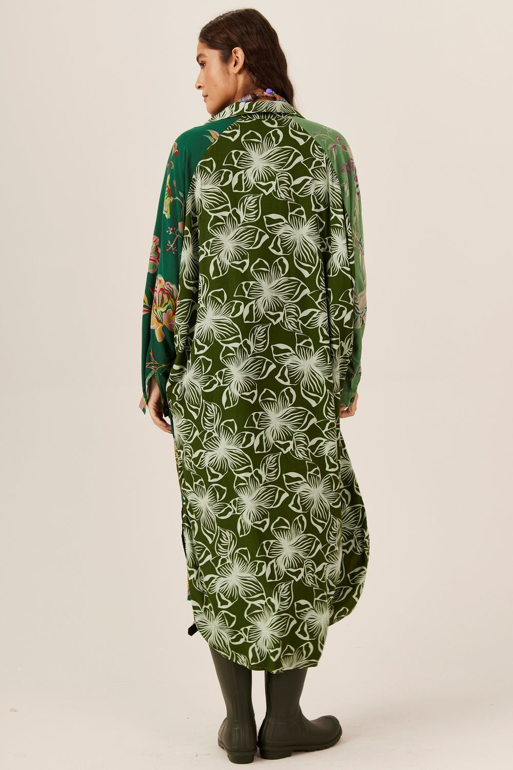 Yacamim N5 Green Patchwork Midi Shirt
