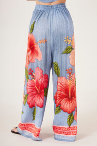 Yacamim Blue Floral Print Palazzo Pants A34