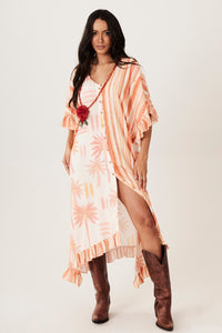 Yacamim J1 Rose Printed 3/4 Sleeve Midi Kaftan