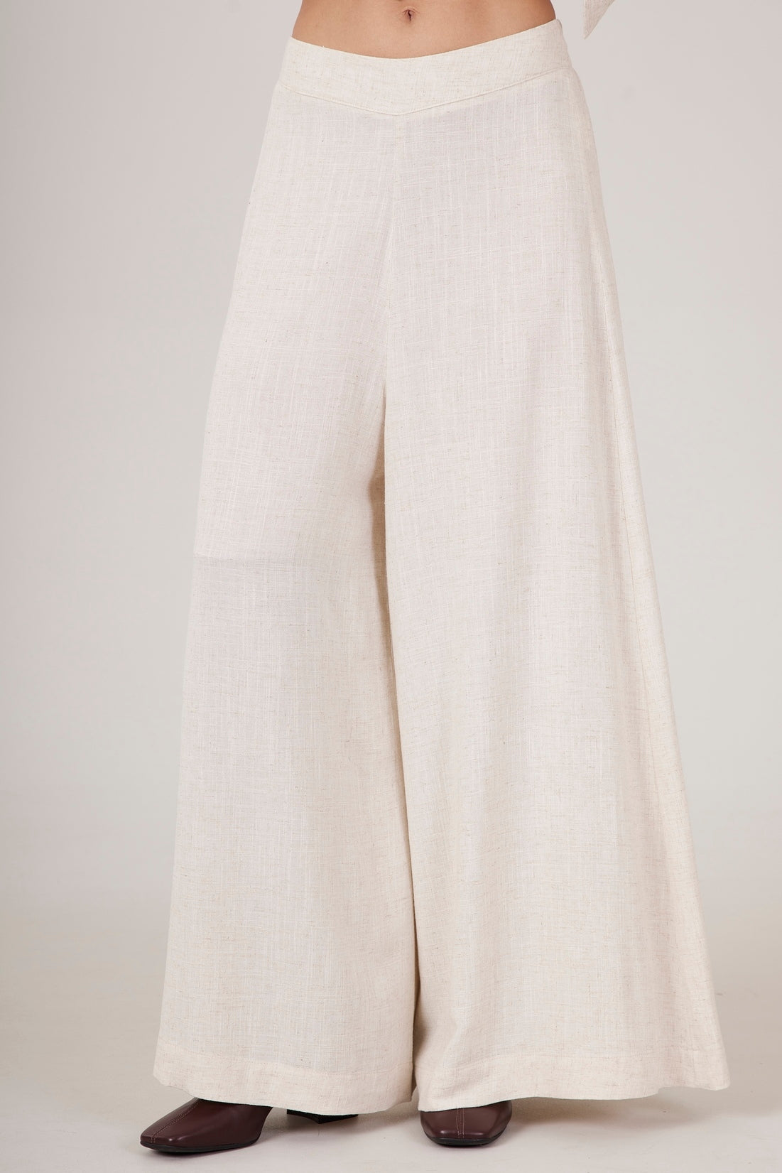 Yacamim A1 Plain Beige Wide-Leg Trousers Without Pockets