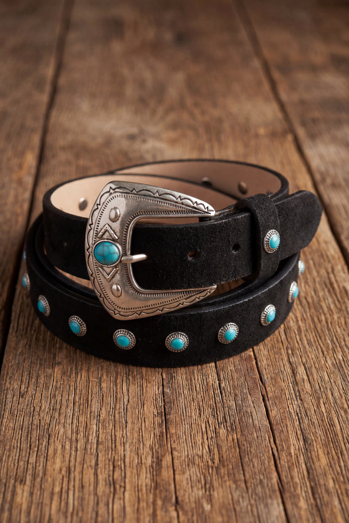 Black Leather Belt with Metal Buckle Yacamim #675