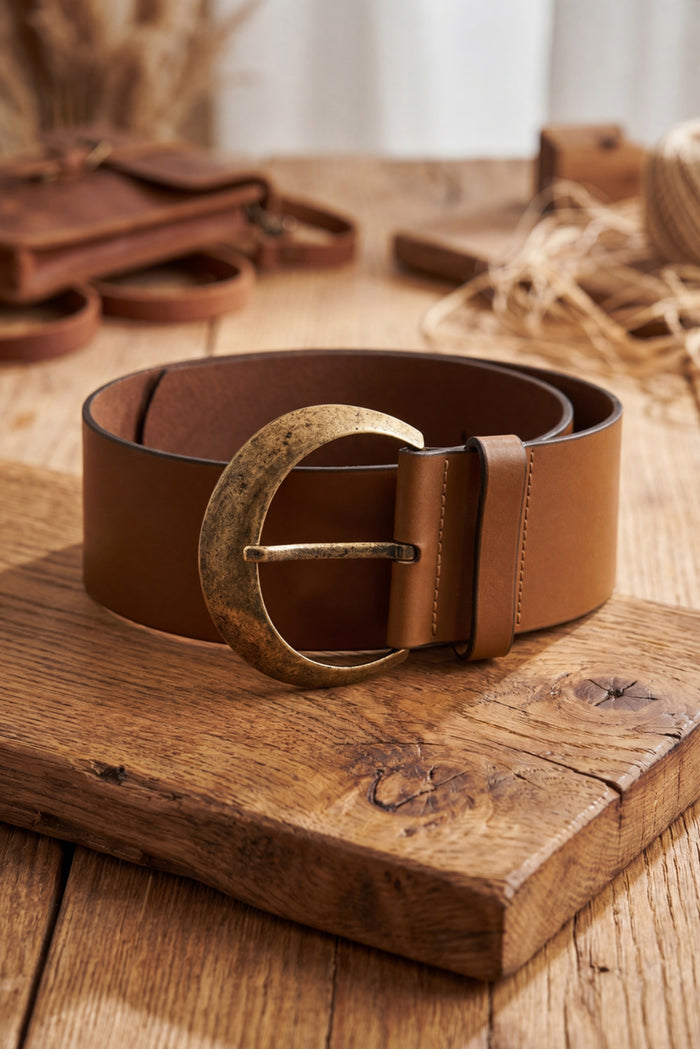 Yacamim Brown Old Gold Buckle Magic Belt #468