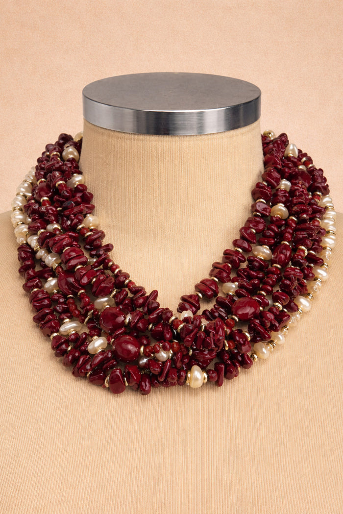 Colar Artesanal Com Mix De Pedras Vermelhas Yacamim #1021
