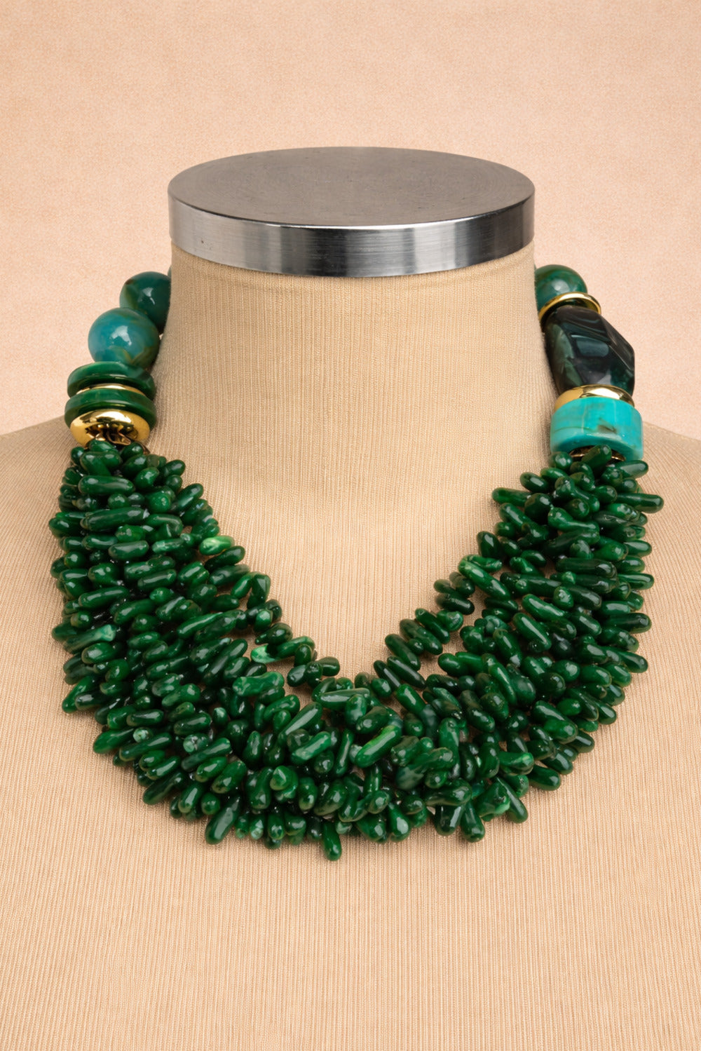Colar Artesanal Com Esferas Verdes Yacamim #1023