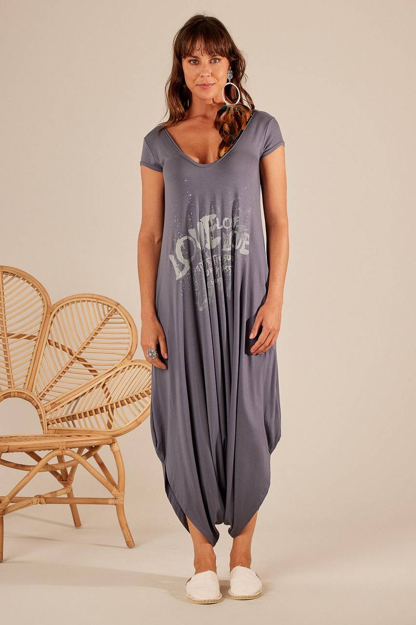 Harem Jumpsuit with Short Sleeves Exclusive Yacamim Print