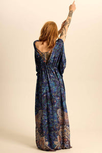 Long Paisley Print V-Neck Dress Yacamim