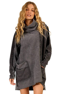 Yacamim B14 Graphite Long High-Neck Oversized Blouse