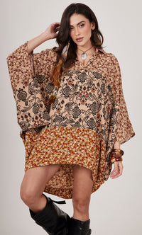 Yacamim B3 Light Brown Patchwork Quilted Gown