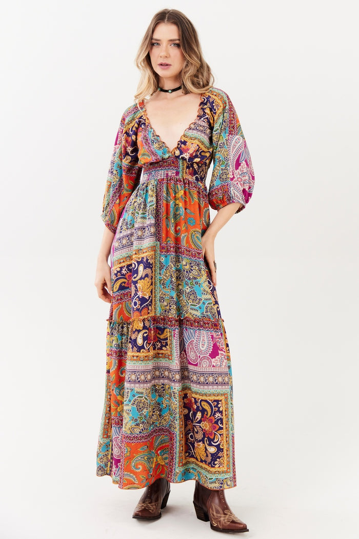 Vestido Longo Estampa Paisley Yacamim D17