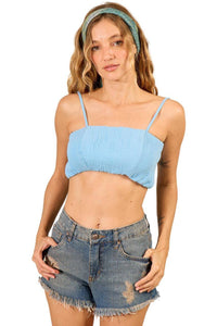 Light Blue Yacamim F13 Shirred Top with Adjustable Straps