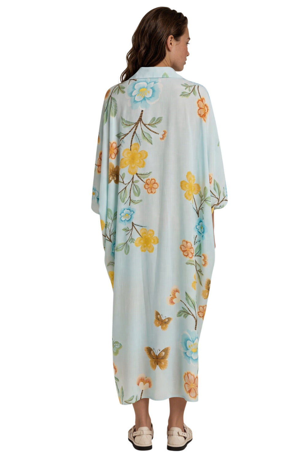 Chemise Midi Ampla Estampada Azul Claro Yacamim N1