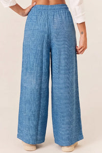 Calça Pantalona Com Bolsos Azul Estampada Yacamim T10