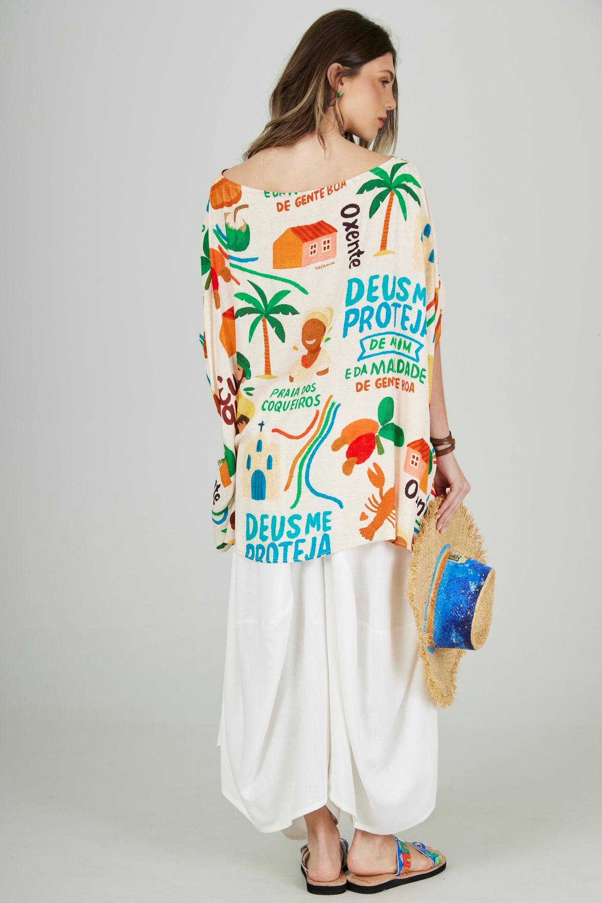 Yacamim Off-White Viscose Linen Harem Pants R3