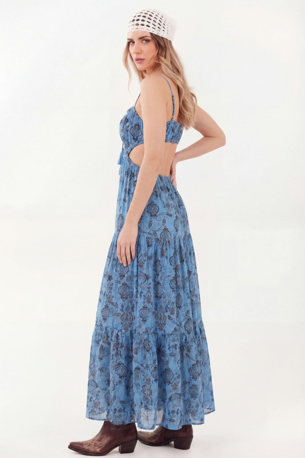 Yacamim E5 Blue Paisley Print Long Dress