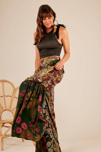 Yacamim H1 Dark Green Patchwork High-Waisted Wide-Leg Pants