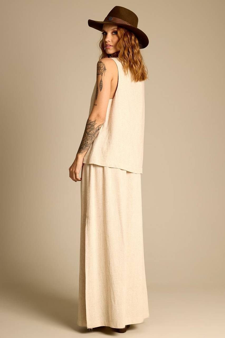 Yacamim A8 Beige A-line Long Skirt with Slits