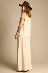 Yacamim A8 Beige A-line Long Skirt with Slits