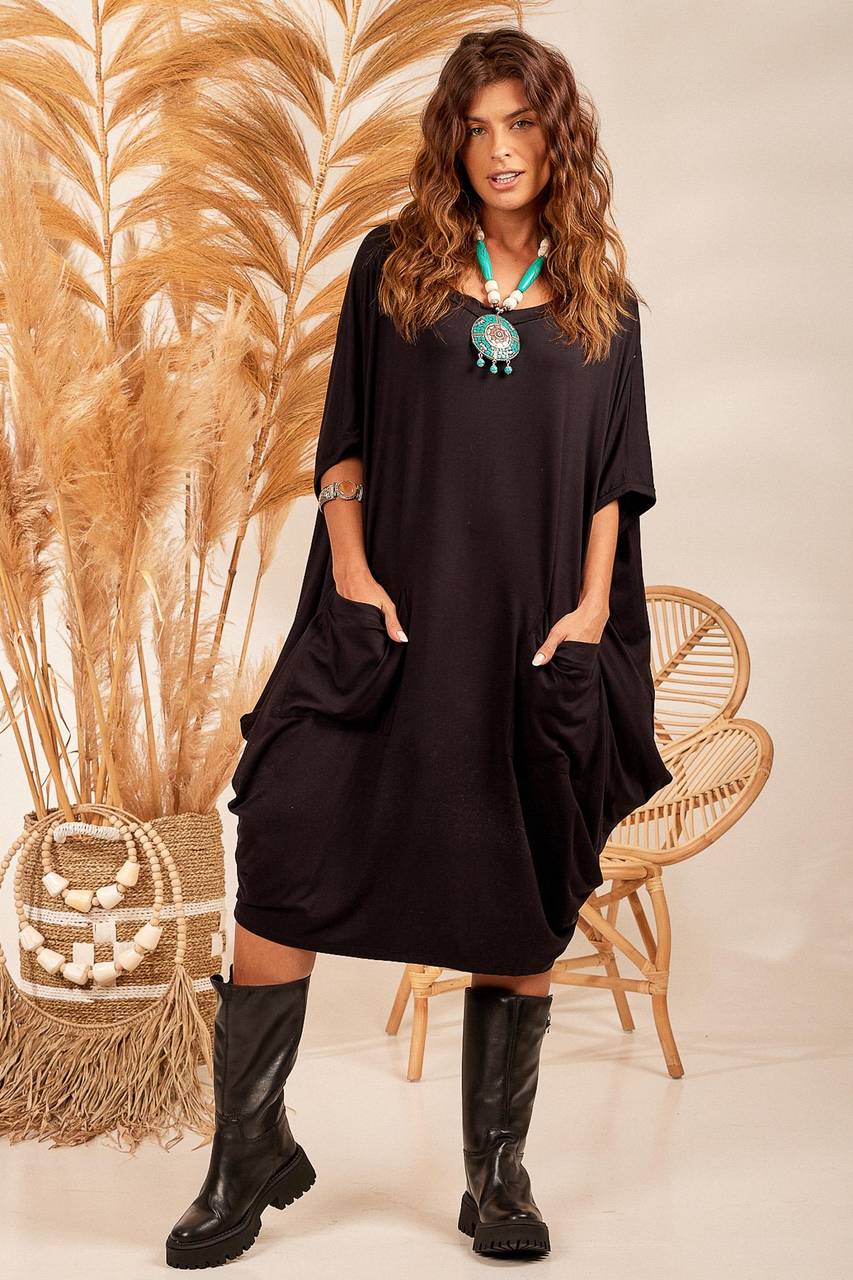 Yacamim Black Wide Jacket with Large Pocket B16