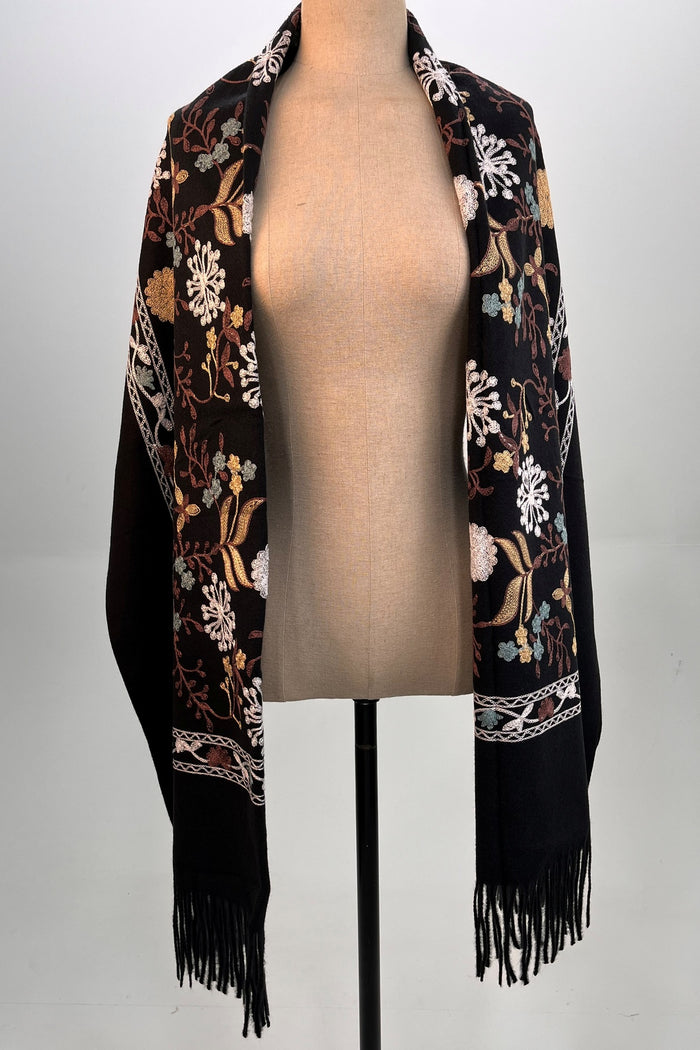 Yacamim Black Embroidered Cashmere Scarf #313