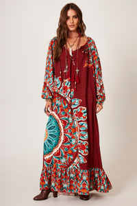 Yacamim Terracotta Long Dress with Mandala Print E2