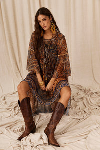 Yacamim E3 Paisley Animal Print Off-the-Shoulder Tulle Maxi Dress
