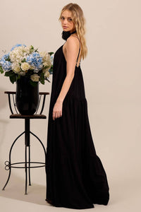 Black Yacamim Long Dress with Adjustable Straps