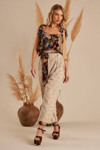 Dark Beige Linen Pantacourt Trousers Yacamim A24