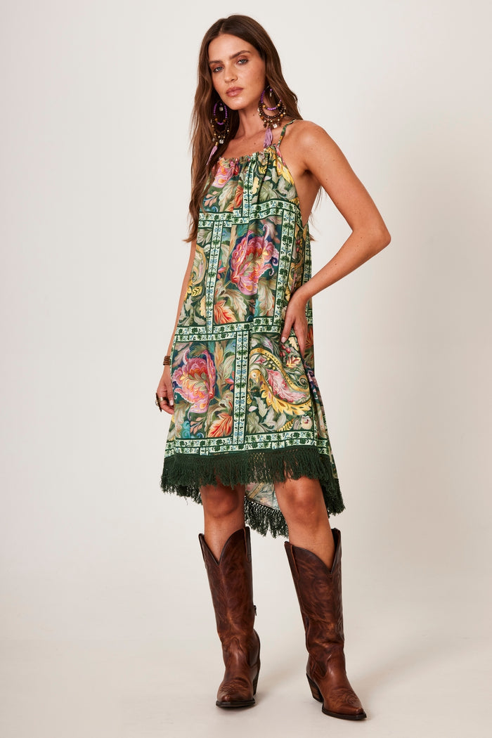 Yacamim C8 Green Geometric Print Mullet Mini Dress