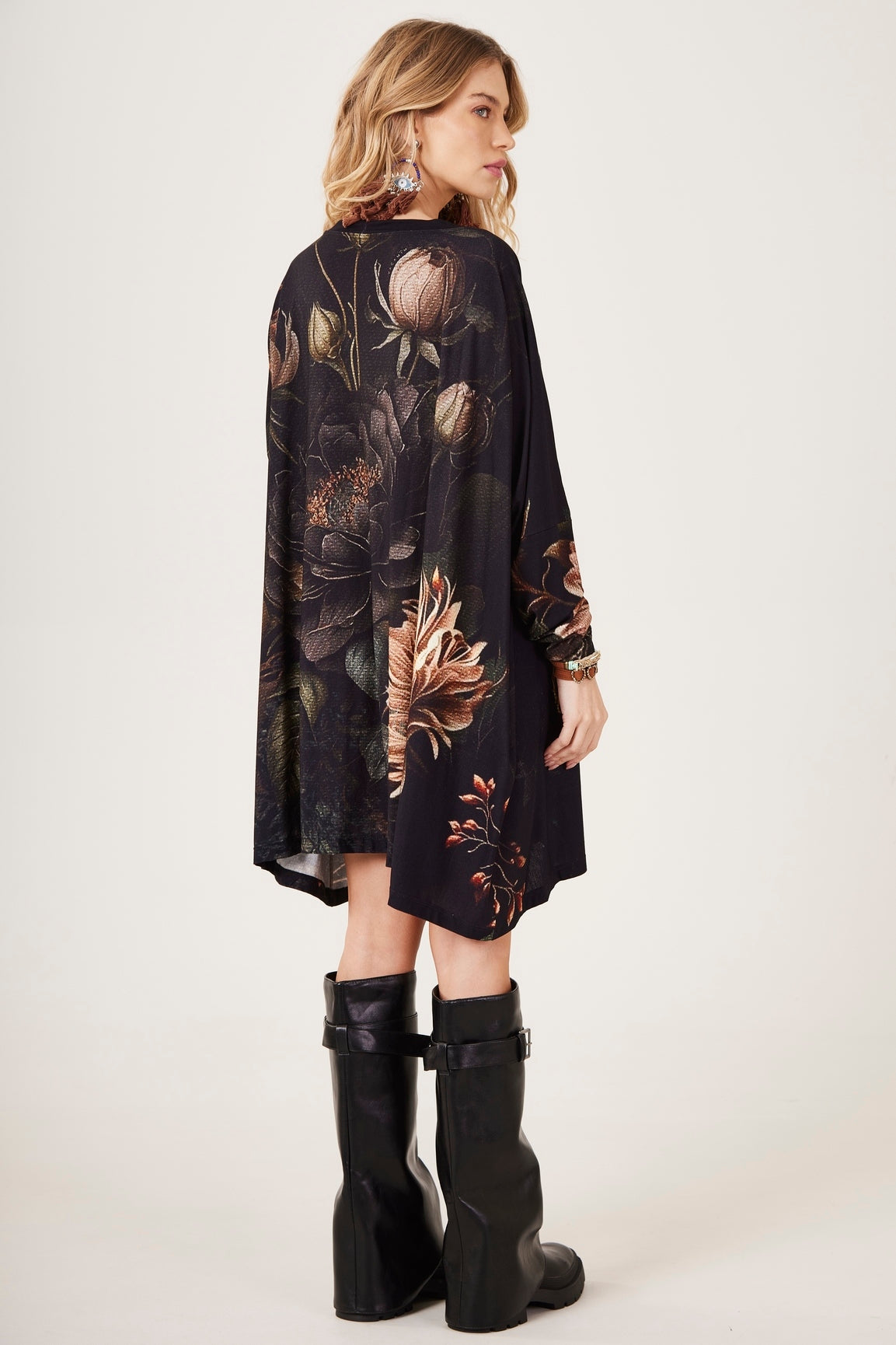 Yacamim S6 Black Tiger Exclusive Print Wide Tunic with Rhinestones