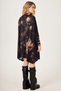 Yacamim S6 Black Tiger Exclusive Print Wide Tunic with Rhinestones