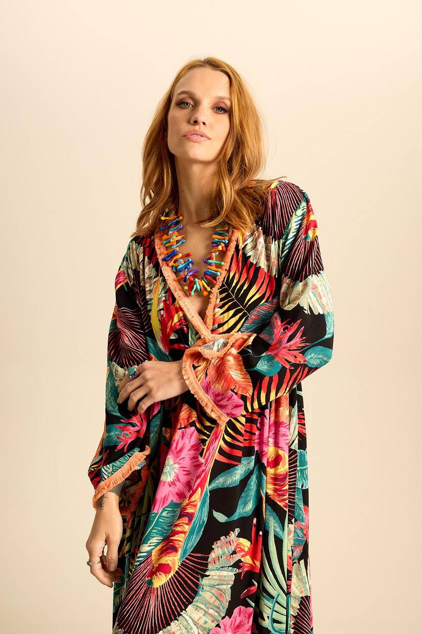 Yacamim Long Floral Print Long Sleeve Dress C9