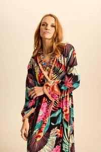 Yacamim Long Floral Print Long Sleeve Dress C9