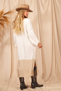 Yacamim Off-White Paneled Midi Dress with Slits