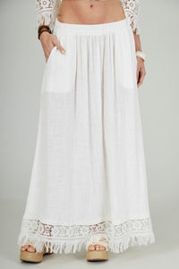 Yacamim Bahêa Collection White Cotton Maxi Skirt Q7