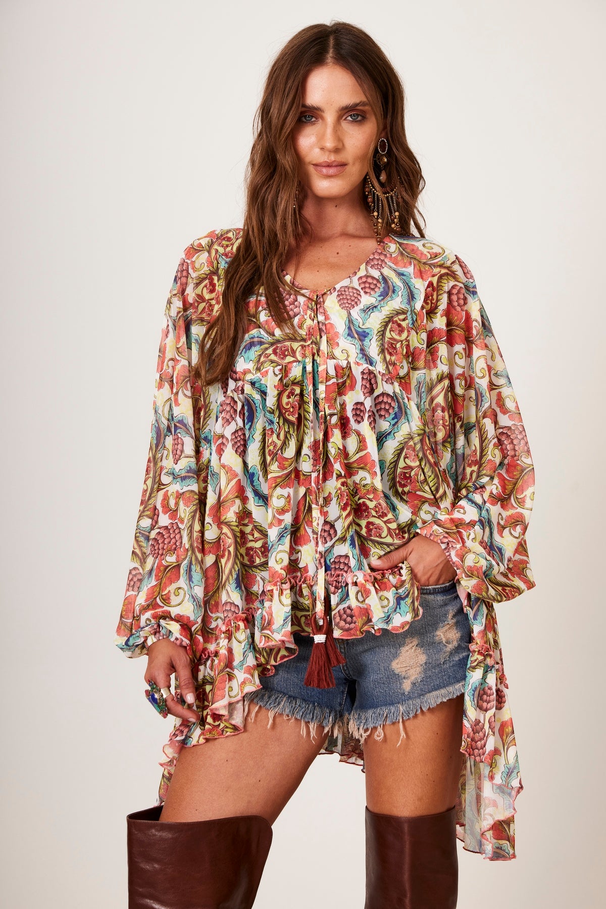 Yacamim B14 Loose Printed Tulle Tunic