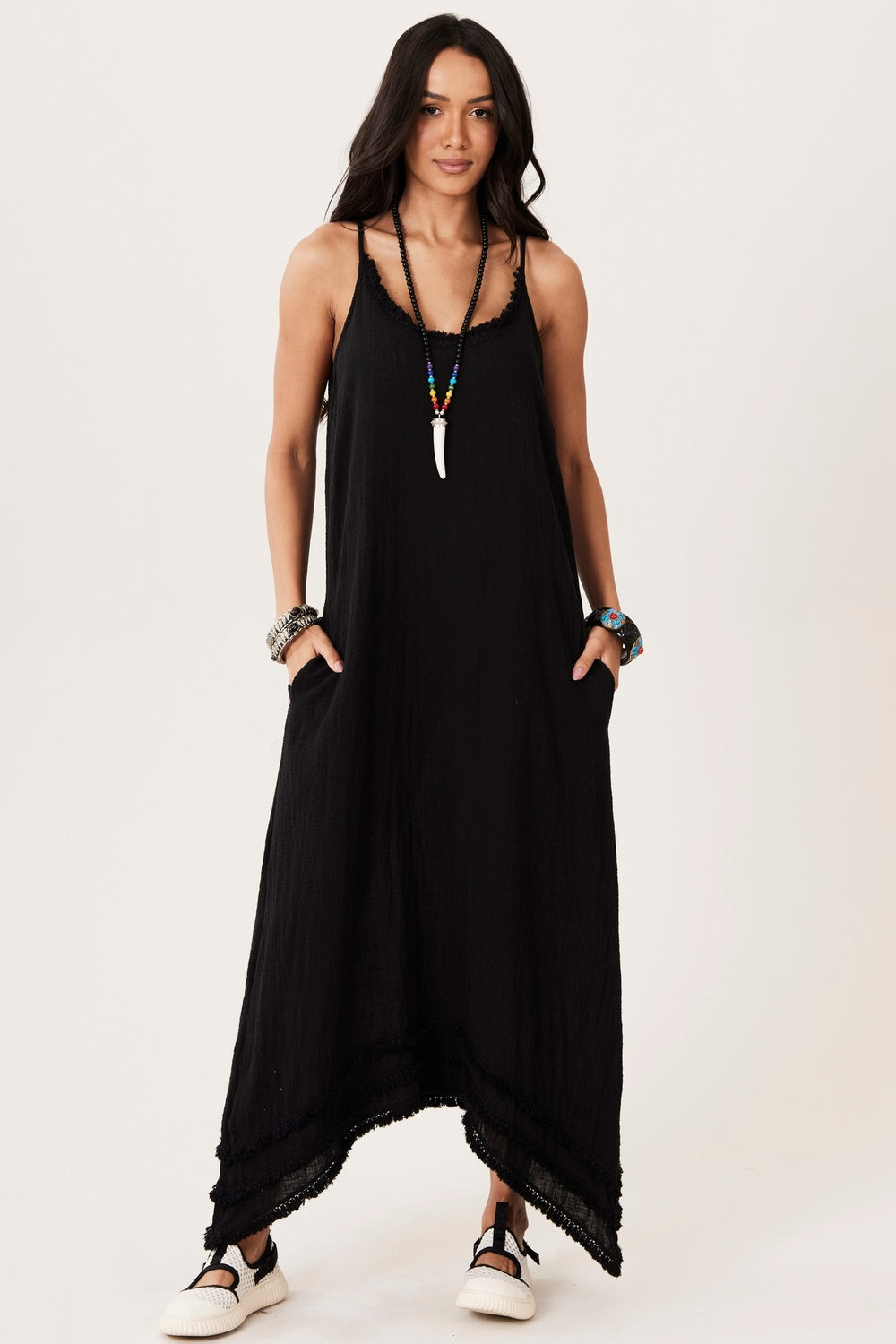 Yacamim E6 Marrakesh Black Gauze Midi Dress