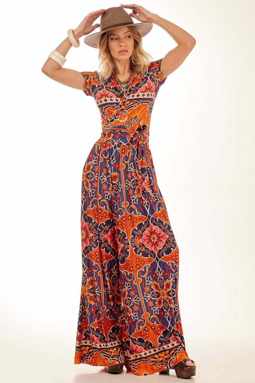 Yacamim Orange Printed Sarouel Palazzo Pants