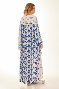 Yacamim Patchwork Printed White Long Kimono with Long Sleeves