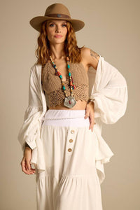 Yacamim P4 White Loose Short Chemise with Puffy Long Sleeves