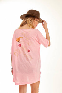 Bubblegum Pink Oversized Drop Shoulder T-Shirt with Exclusive Yacamim Print