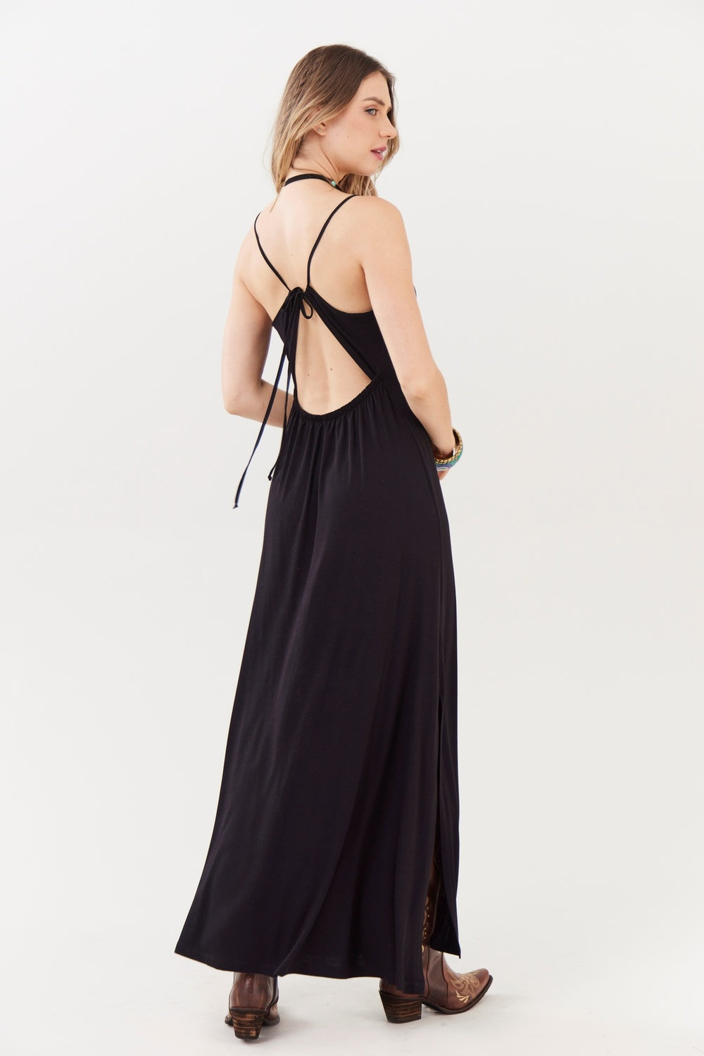 Yacamim C26 Black Long Dress with Side Slits