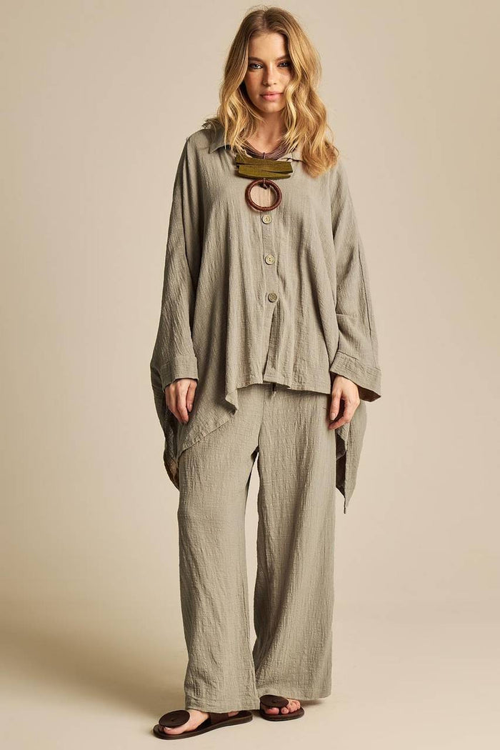 Yacamim Green Wide Leg Pants With Drawstring