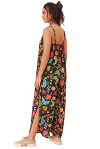 Vestido Midi Com Alças Reguláveis Preto Floral Yacamim T4